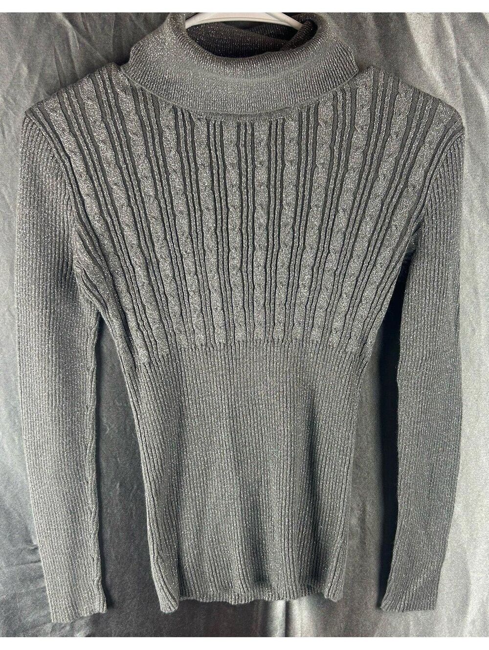 New York & Company Women’s Gray Ribbed Turtleneck Sweater Long Sleeve Knit Top